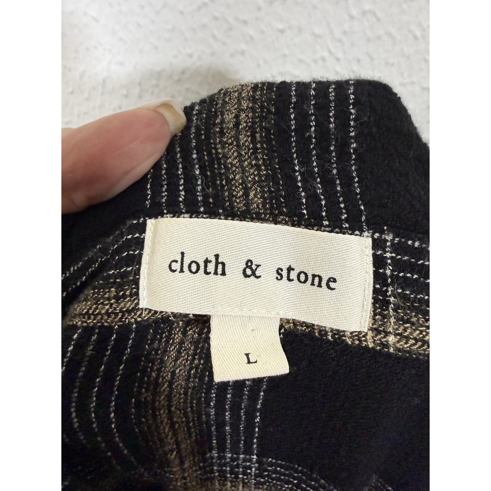 Cloth & Stone Plaid Maxi Shirt Dress Large Hi Low Stretch Boho Academia Stretch - Picture 4 of 15